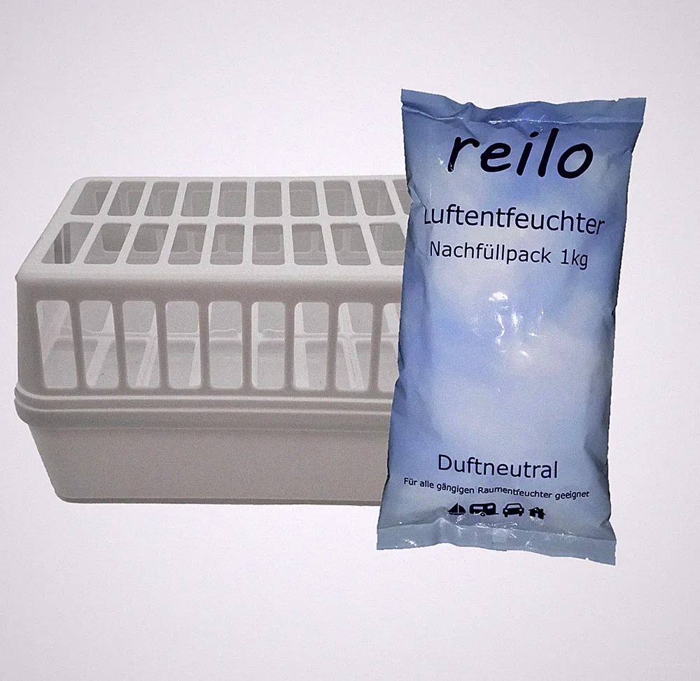 2x XXL Box weiß mit 5x 1kg reilo Raum- Luftentfeuchter Granulat im Vliesbeutel