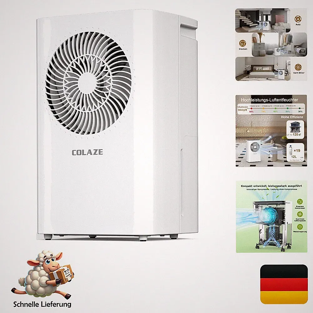 Colaze Luftentfeuchter 12L/24h elektrisch mit Automatik, Timer, digitaler Anz...