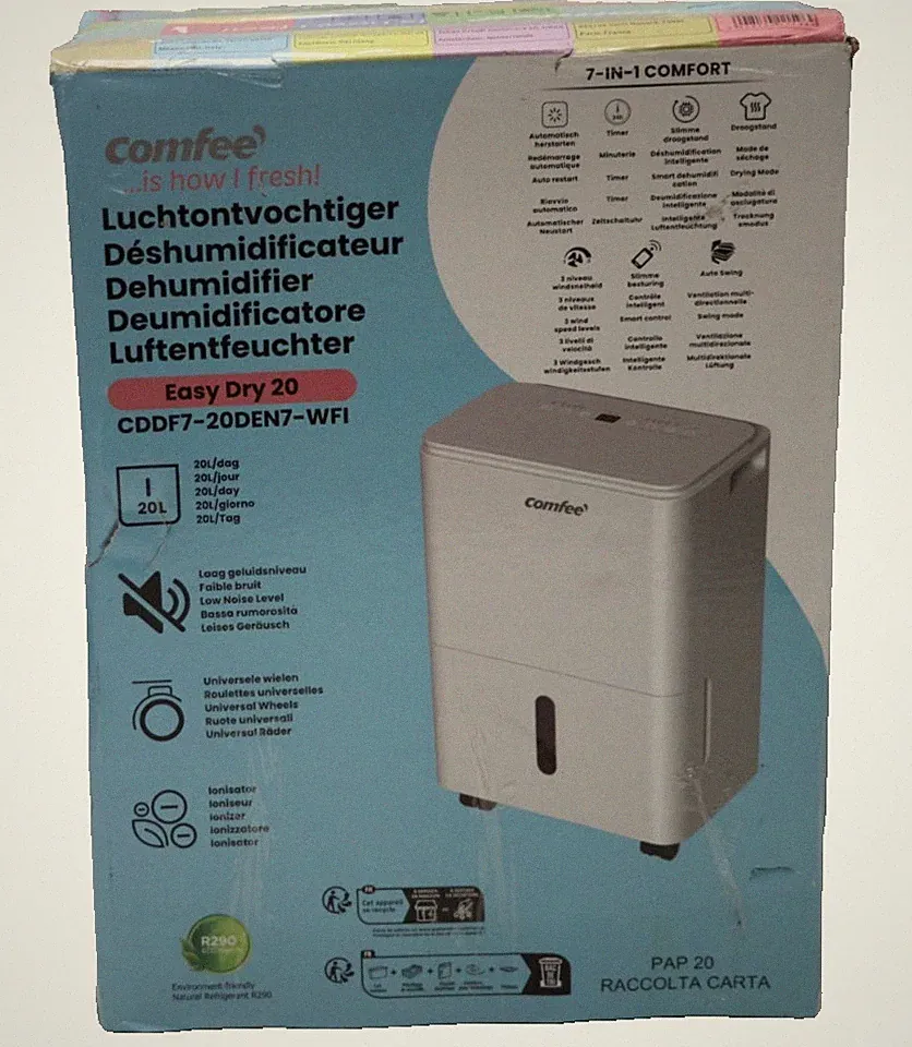 Comfee Easy Dry 20 7 in 1 Luftentfeuchter 20L/24h,Raumgröße ca.100m³(40m²), WiFi
