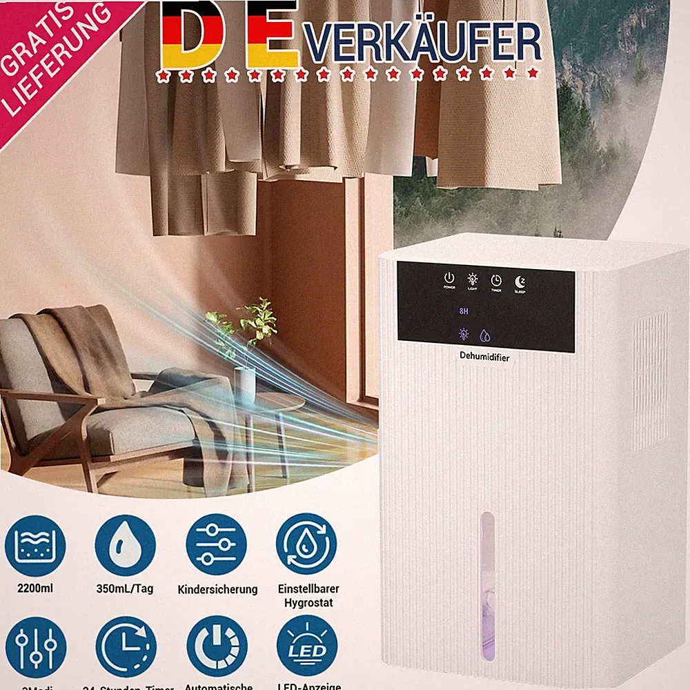Elektrisch Luftentfeuchter 2200ml Raumentfeuchter Luftentfeuchtungsgerät Leise