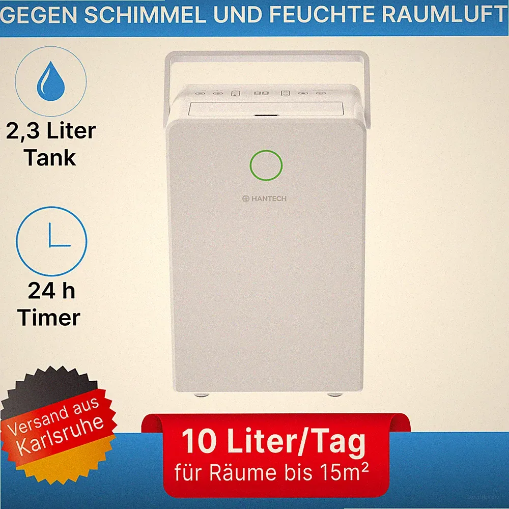 HANTECH Luftentfeuchter 10L Raumentfeuchter Bad, Keller, Anti-Schimmel, Leise
