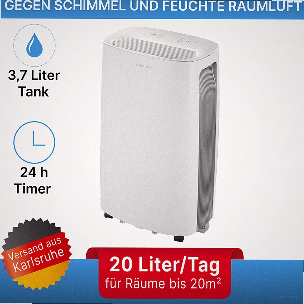 HANTECH Luftentfeuchter 20L Raumentfeuchter, Gegen Schimmel, Keller, Bad, Wäsche