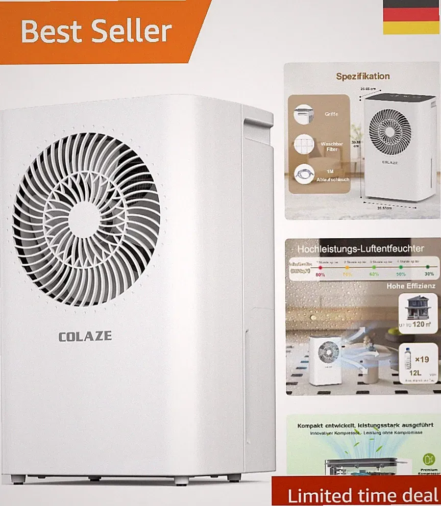 Leiser 12L Luftentfeuchter mit Automatischer Abtauung bis 120m³ für Ihr Zuhause