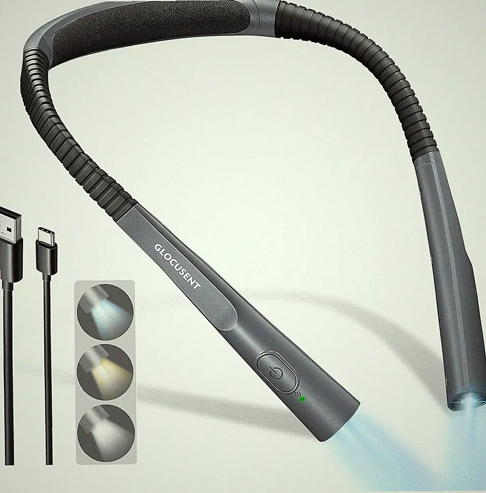 Leselampe für den Hals Dunkelgrau Ergonomische Nackenlampe mit Timer, 90