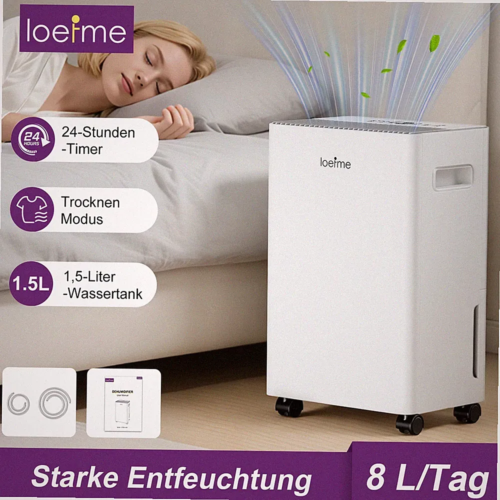 LOEFME Raumentfeuchter Luftentfeuchter 1,5L Wassertank Und Feuchtigkeitsab Timer