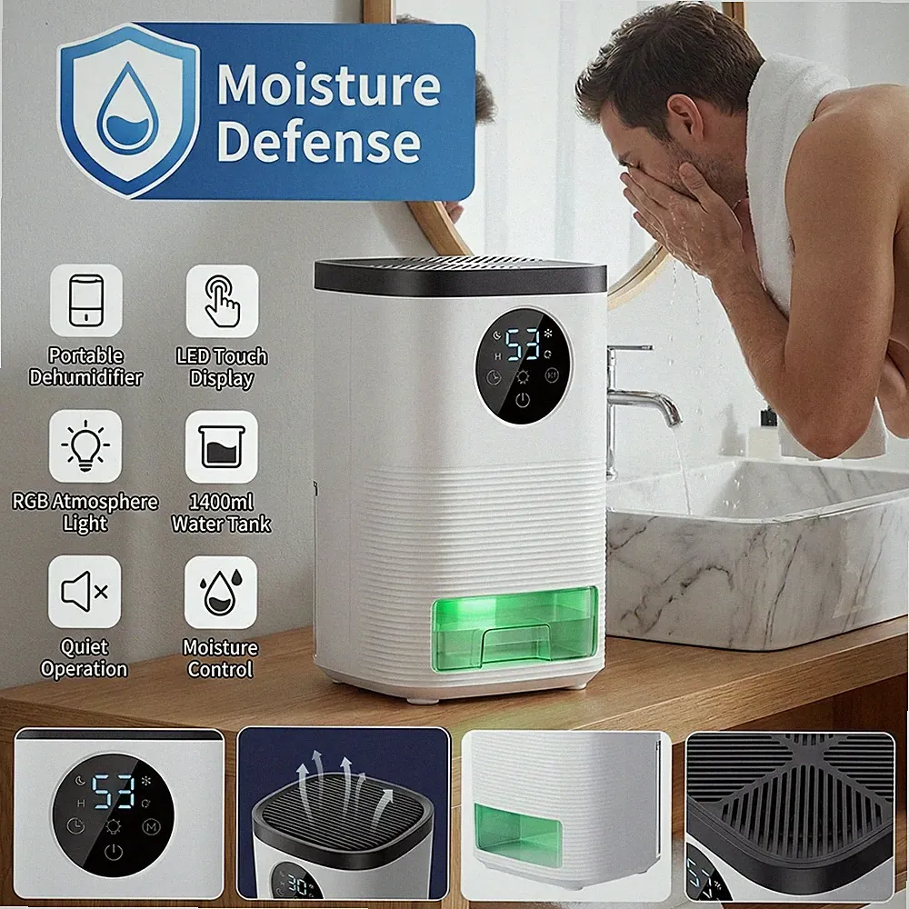 Luftentfeuchter 1.4L Luftentfeuchter für Zuhause mit digitaler Temperatur Timer