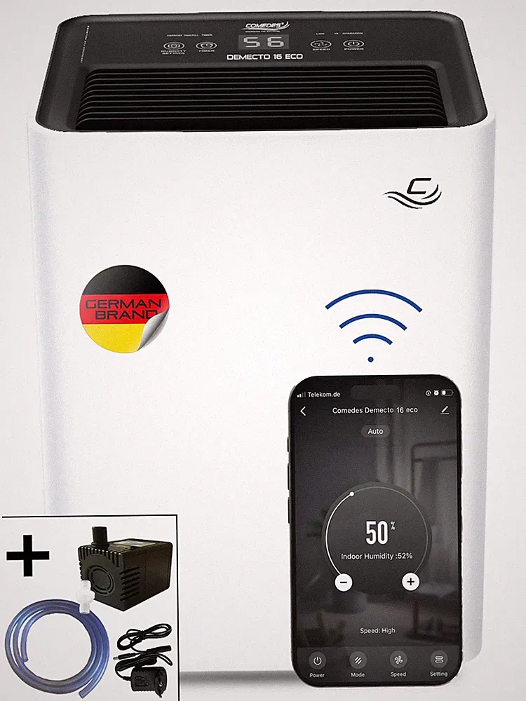 Luftentfeuchter Comedes Demecto 16 eco Wifi, App Control, 16 Liter/Tag, mit Pump