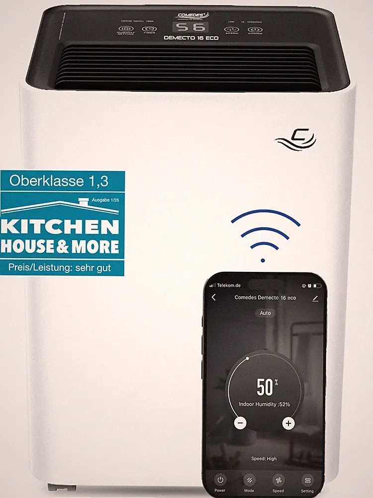 Luftentfeuchter Comedes Demecto 16 eco Wifi, App Control, bis 33m², 16 Liter/Tag