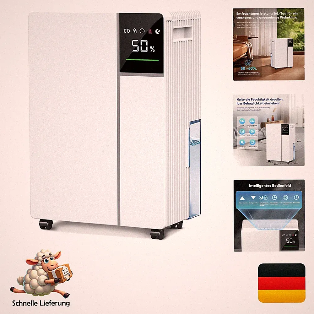 Luftentfeuchter Elektrisch 16L/24h Fwoueot Kompressor Raumluftentfeuchter bis...
