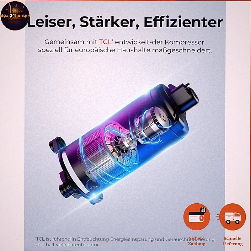 Luftentfeuchter Elektrisch 20L 39dB für Räume bis 150m³ mit Timer und Hygrostat
