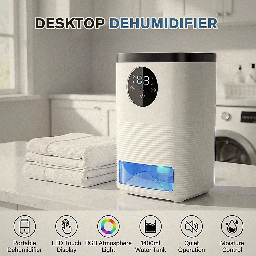 Luftentfeuchter Elektrisch Mini Raumentfeuchter 1,4L LED Display Timer Leise Bad