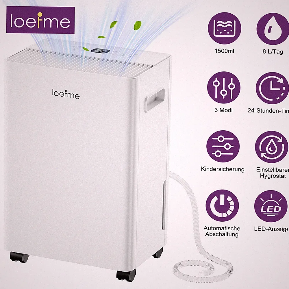 Luftentfeuchter Raumentfeuchter Badezimmer Schlafzimmer 1,5L Wassertank Timer 8L