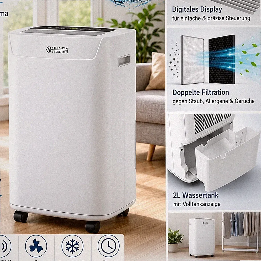 Olimpia Splendid Aquaria (S110 P) Turm-Luftentfeuchter 10L/24h,2L,216W LED.