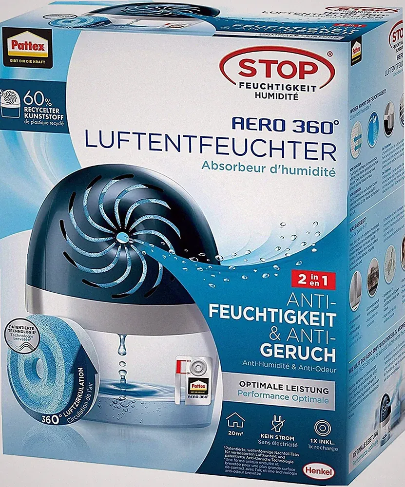 Pattex AERO 360º Luftentfeuchter Raumentfeuchter 1 Gerät + 1 Nachfülltab 450g