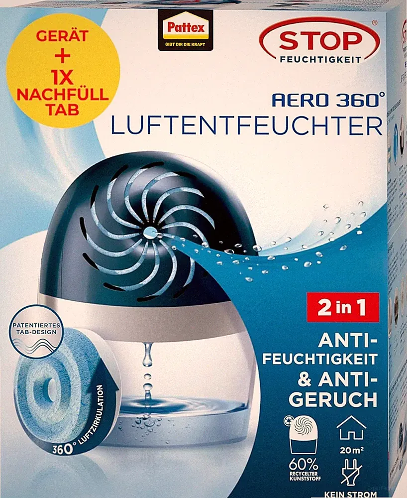 Pattex Aero 360° Luftentfeuchter Raumentfeuchter inkl. 1 Nachfülltab 450g Gerät