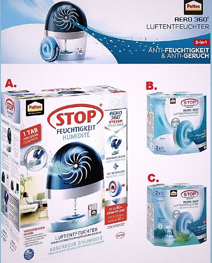 PATTEX Luftentfeuchter Aero 360 / Ersatz Tabs neutral od. Waterfall Freshness