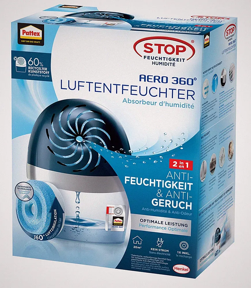 Pattex PA360 Pattex Luftentfeuchter AERO 360 Grad, für Räume bis 50 cbm