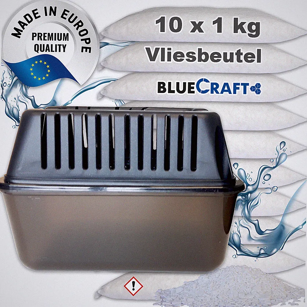 Raumentfeuchter Box + 10x 1kg Luft-Entfeuchter Granulat Vliesbeutel Nachfüllpack