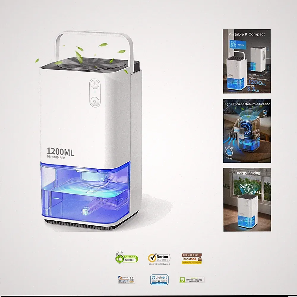 Ultra-kompakter 1200ml Luftentfeuchter für kleine Räume - Leise & energiesparend
