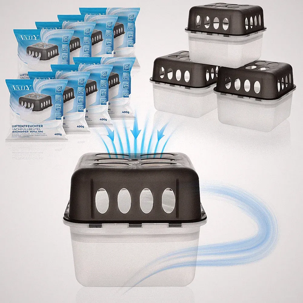Vaily Luftentfeuchter 4er Set mit 8x 400g Nachfüllbeutel für Bad, Keller&Wohnung