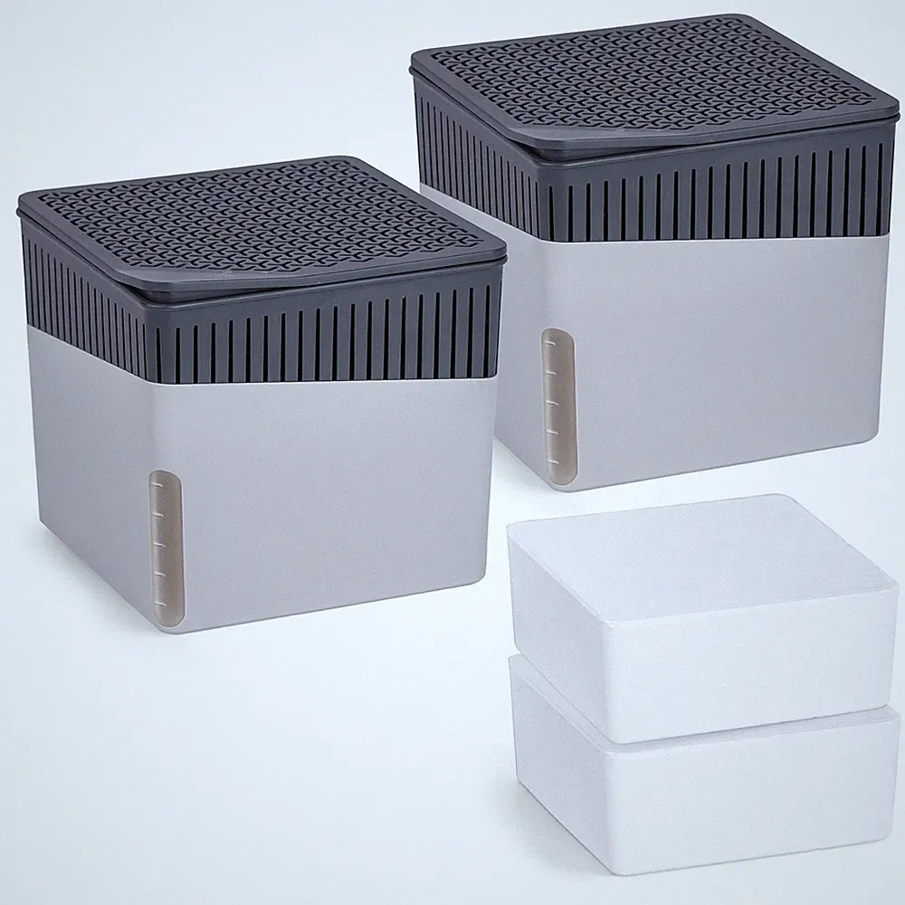 WENKO 2er Set Luftentfeuchter CUBE Grau 1kg Granulat Raum Keller Bad Auto WC