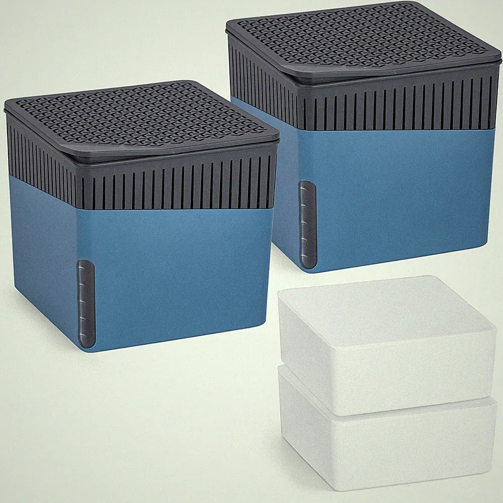 WENKO 2er Set Raum Luftentfeuchter CUBE Blau 1kg Granulat Keller Bad Auto WC