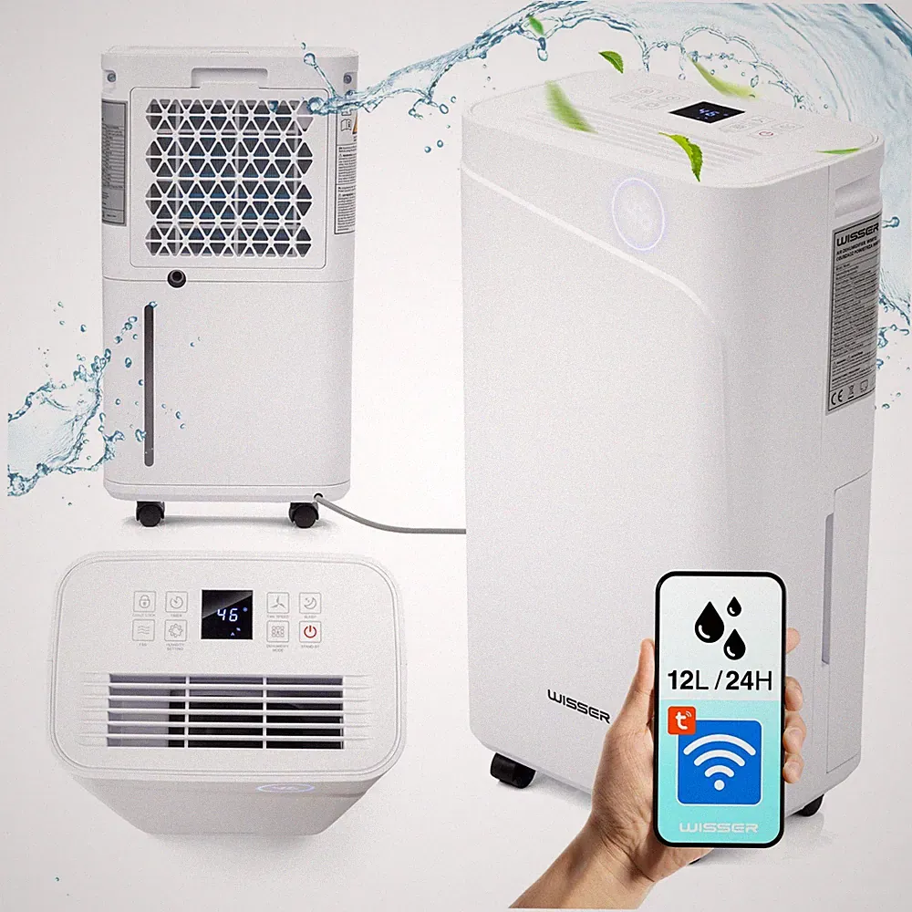 WISSER Luftentfeuchter 12L/24 h elektrisch Raumentfeuchter 30m² 6 MODI APP Weiß