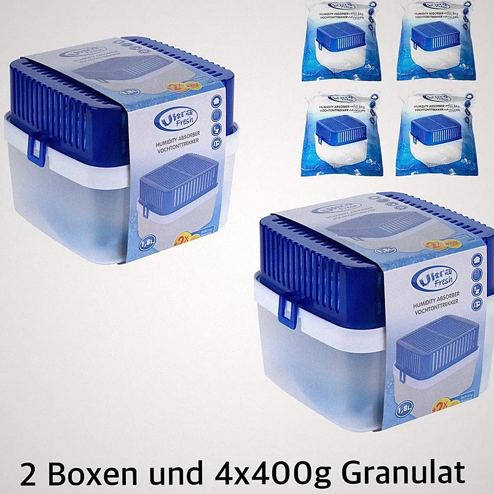 XL Luftentfeuchter Set 2xBoxen mit 4x400g Granulat Raum Entfeuchter Trockner